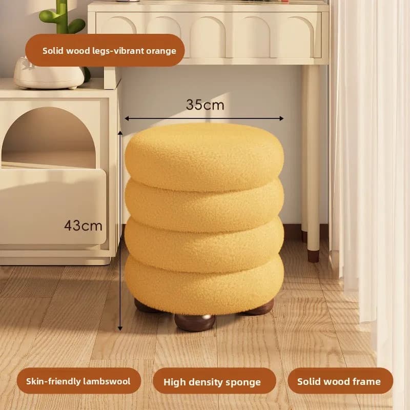 Tabouret de coiffeuse en bois massif et laine de mouton