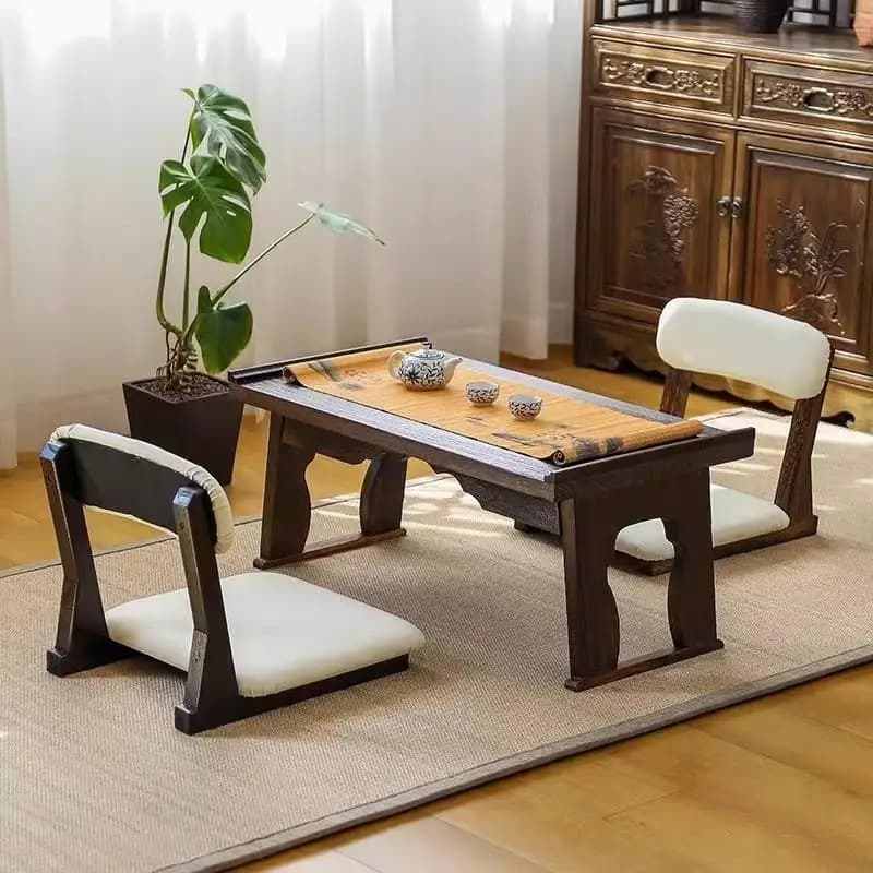 Siège tatami en bois massif avec dossier, chaise de sol