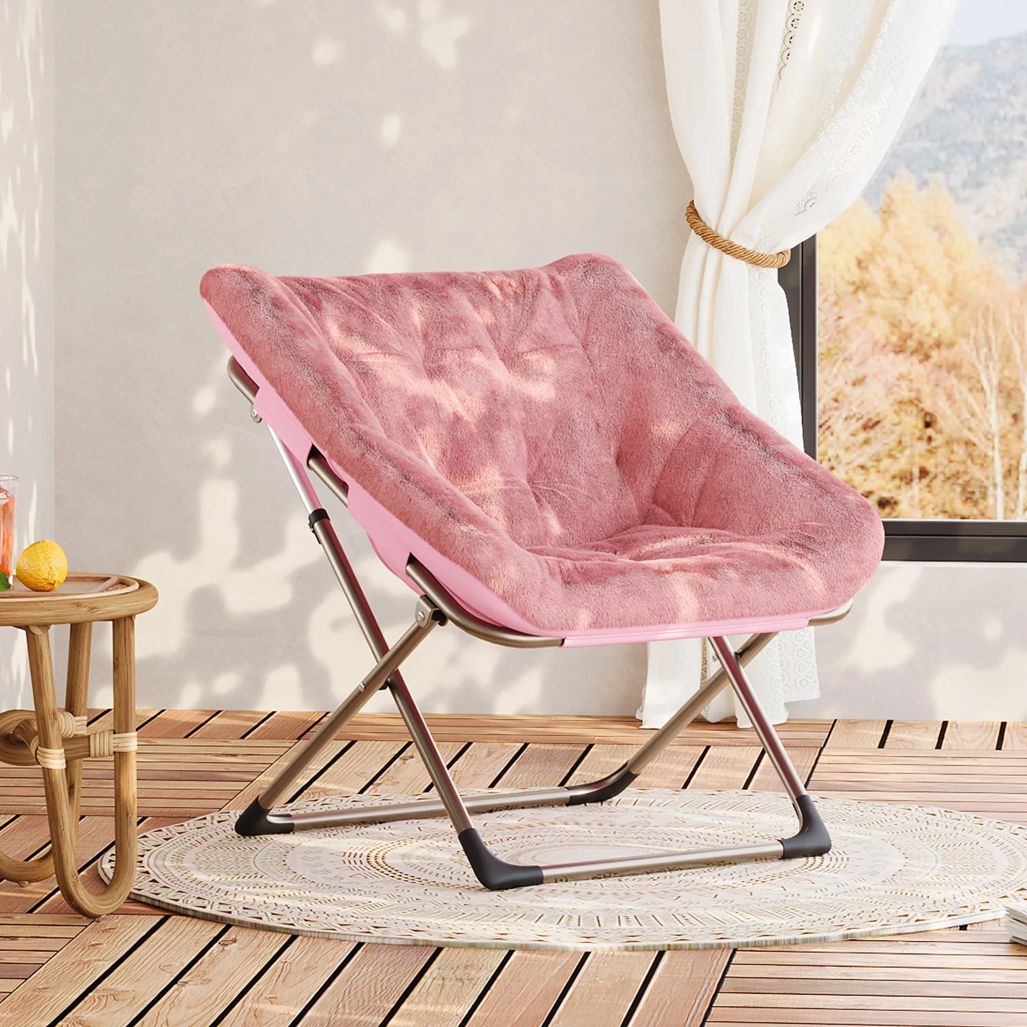 Chaise soucoupe pliante en fausse fourrure pour adulte