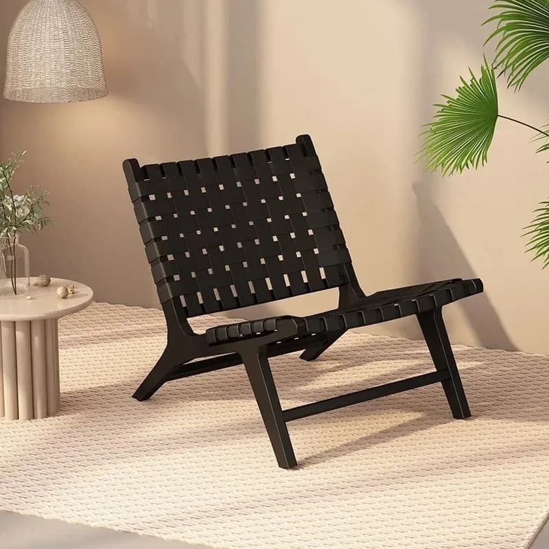 Chaise longue en bois massif tissé en corde, style Wabi-Sabi